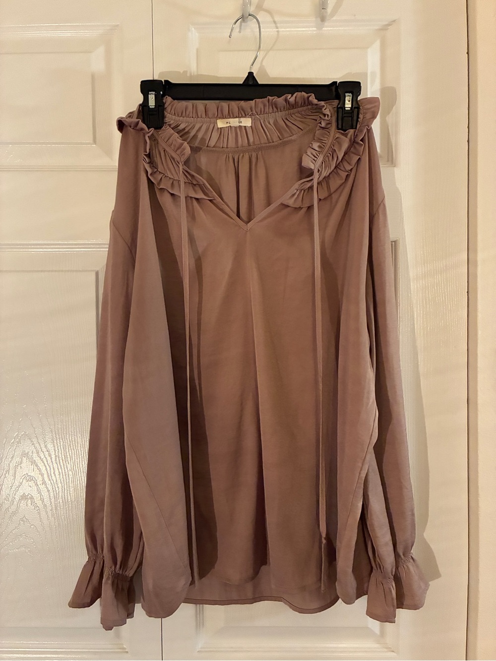 Pleione Mauve Ruffle-Trim Blouse